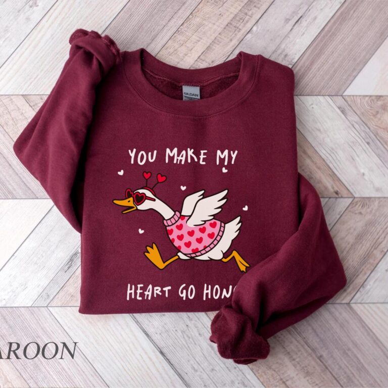 You Make My Heart Hong Goose Valentines Day Sweatshirt, Love Sweater, Silly Goose Graphic Tee, Valentines Day Gift, Funny Valentines Tshirt