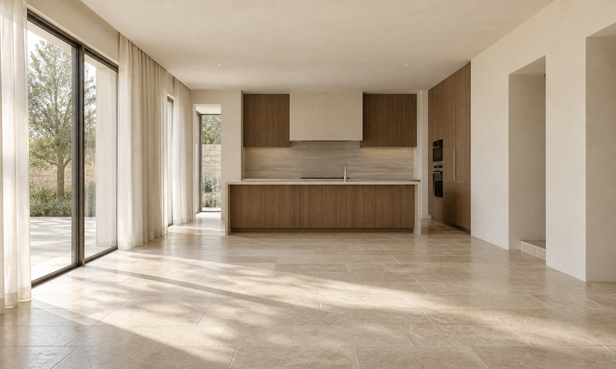 Empty warm modern dining room before custom furniture
