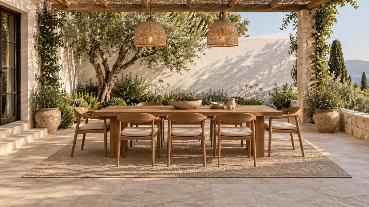 Mediterranean terrace after custom teak furniture