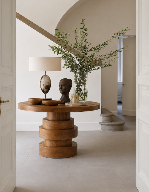Rustic Foyer Table With Handcrafted Solid Wood Pedestal Base For Entryway And Hallway FTHCH024