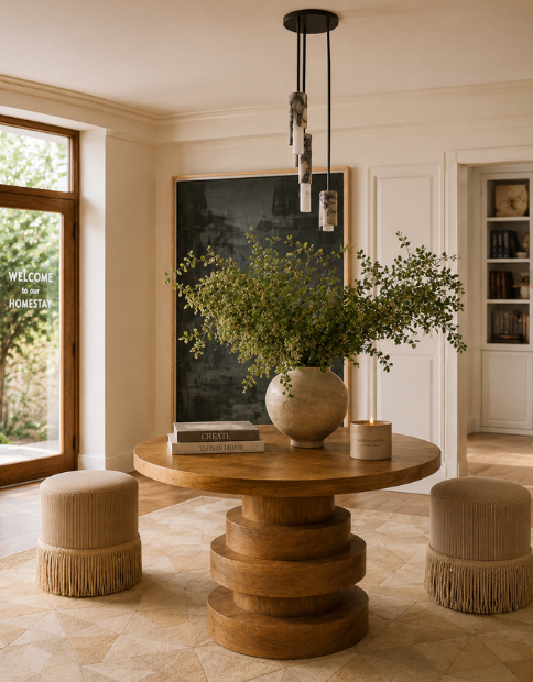 Rustic Foyer Table With Handcrafted Solid Wood Pedestal Base For Entryway And Hallway FTHCH024