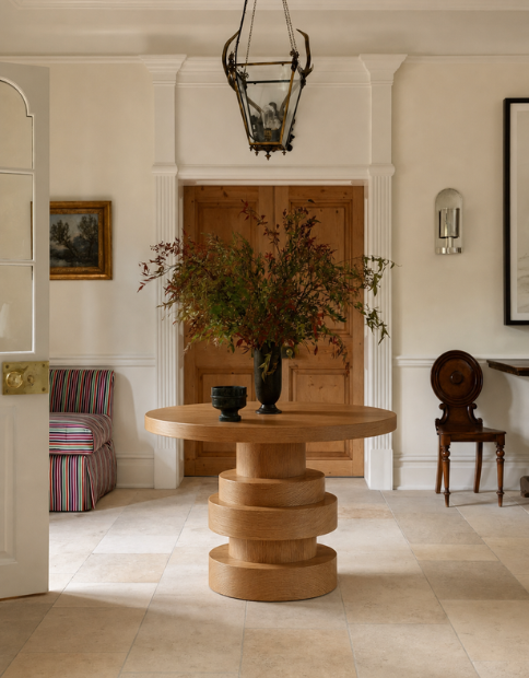 Rustic Foyer Table With Handcrafted Solid Wood Pedestal Base For Entryway And Hallway FTHCH024
