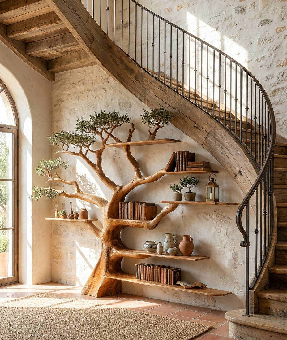 Rustic Tree Bookshelf Living And Library Wall