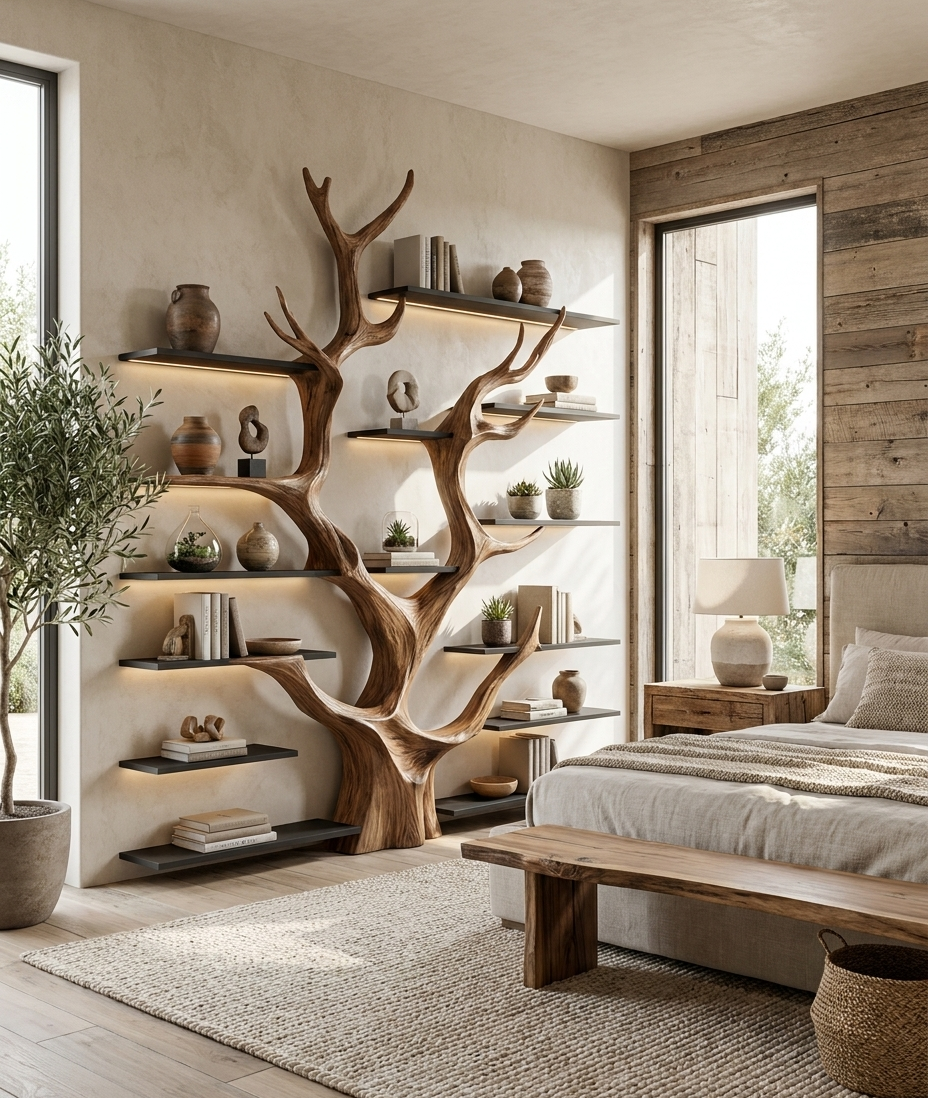 Sculptural Tree Bookcase - Artisan Tree-Inspired Wall Unit