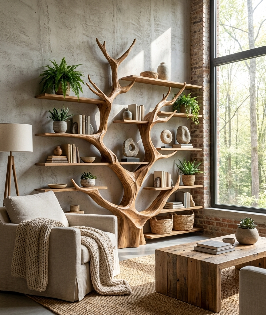 Sculptural Tree Bookcase - Artisan Tree-Inspired Wall Unit
