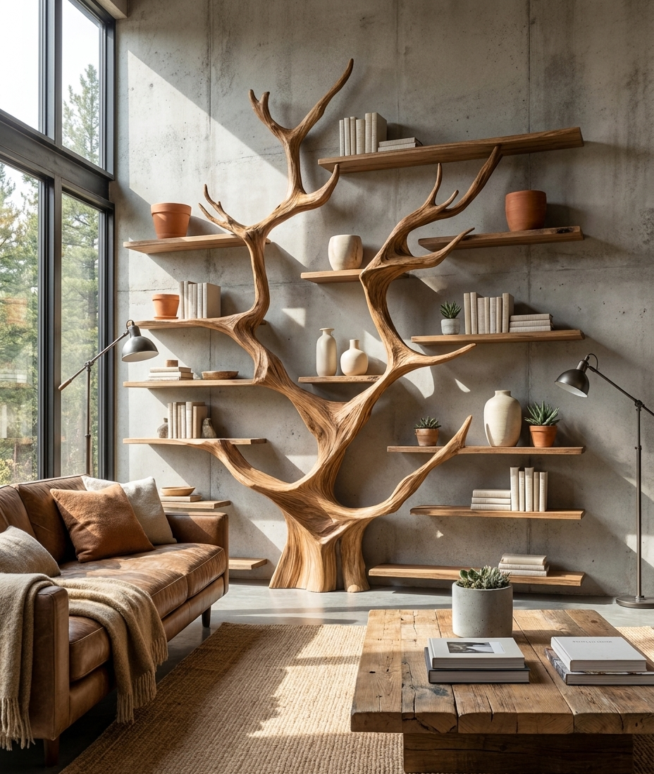 Sculptural Tree Bookcase - Artisan Tree-Inspired Wall Unit