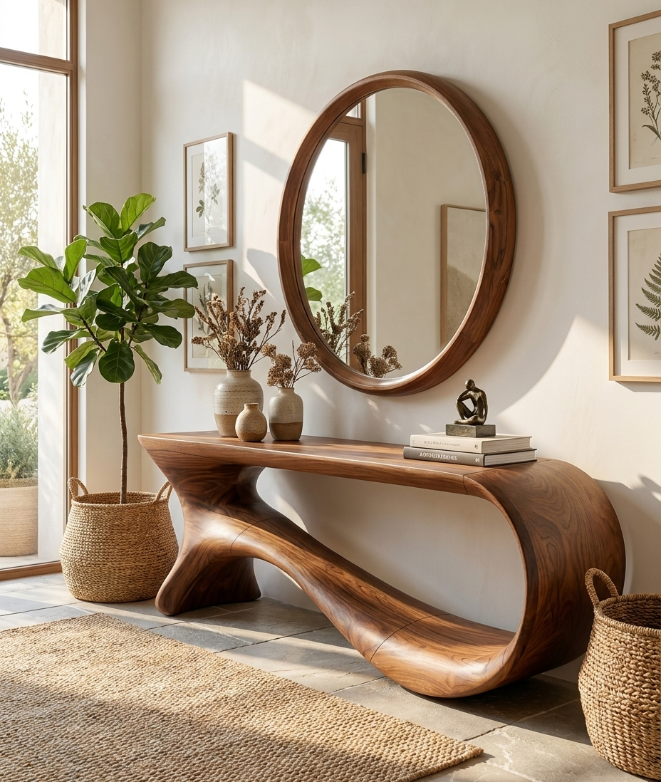 Mid Century Curved Console Table Modern Hallway Living CTHCH-011