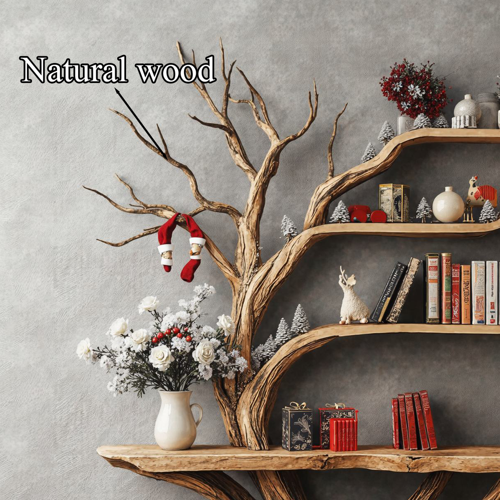 Narrow Floating Live Edge Side Table With Tree Bookshelf CTHCH-012