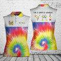 Custom Name Tie Dye Golf I'm A Simple Woman Women's Sleeveless Athleisure Polo Shirt