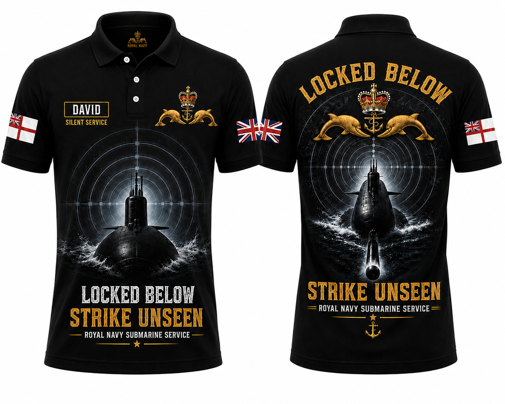 Custom Name Royal Navy Strike Unseen Polo Shirt - Silent Service Apparel