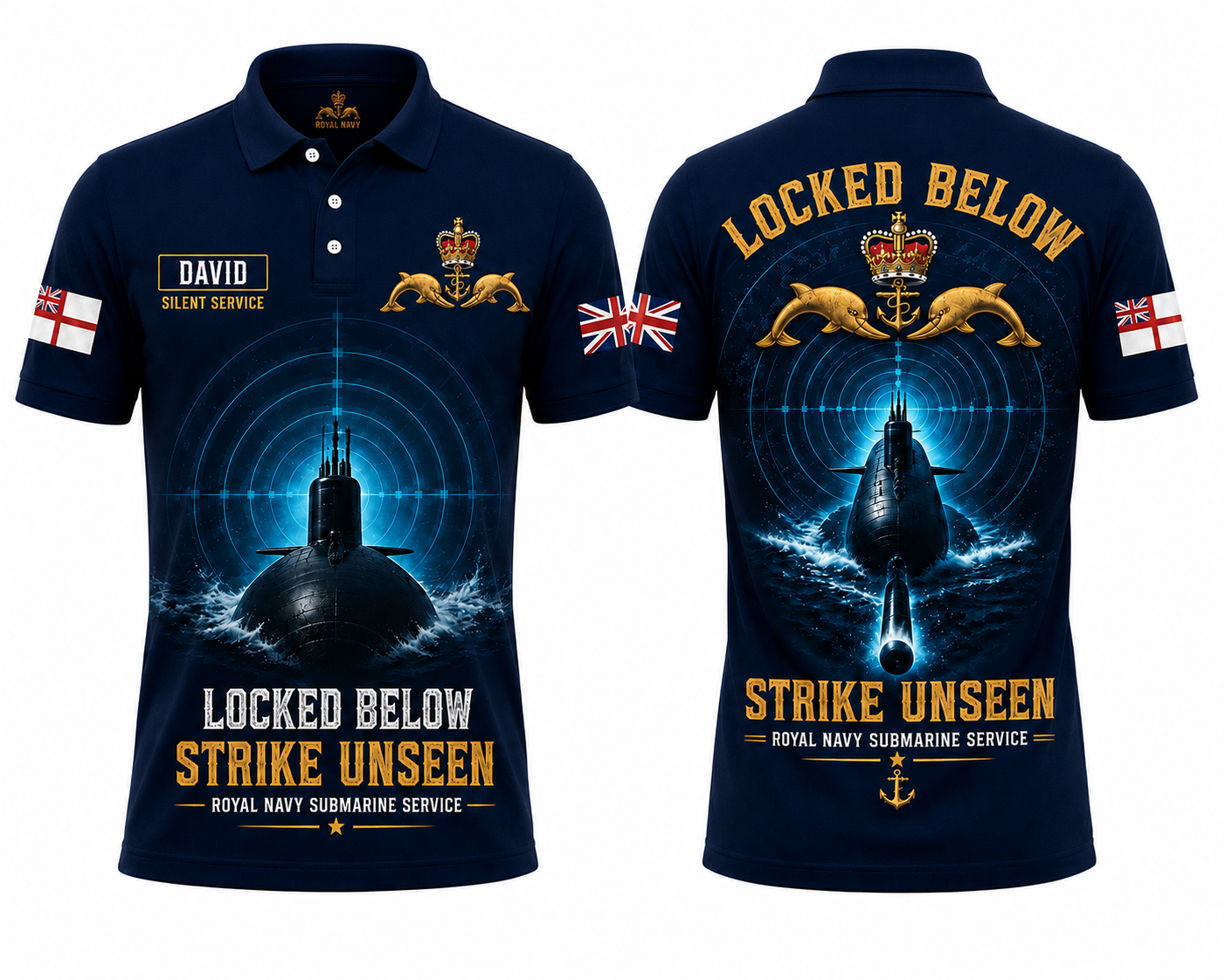Custom Name Royal Navy Strike Unseen Polo Shirt - Silent Service Apparel