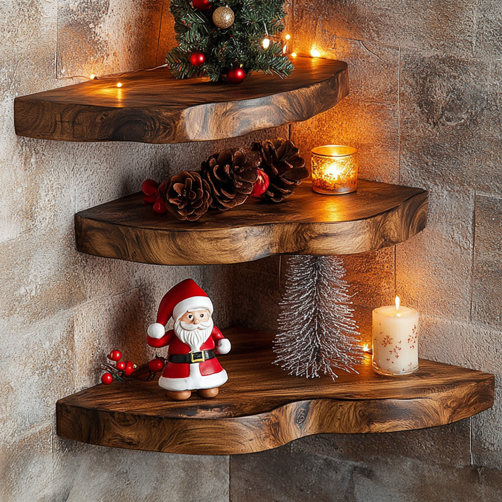 Christmas Corner Shelf Floating Shelf Live Edge Christmas Decor CFSHCH016