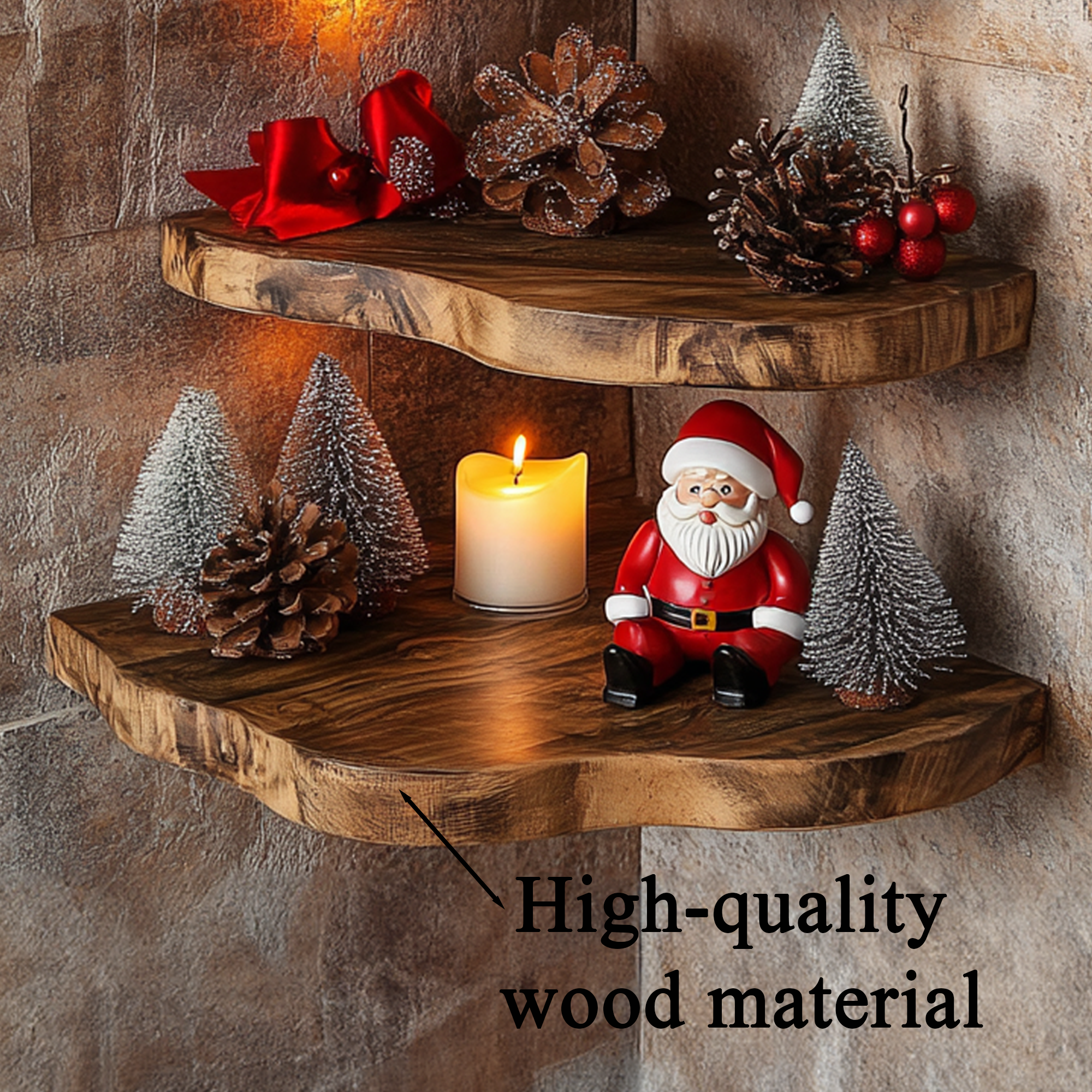 Floating Corner Shelf Xmas Walnut Floating Shelf Christmas Decor CFSHCH009