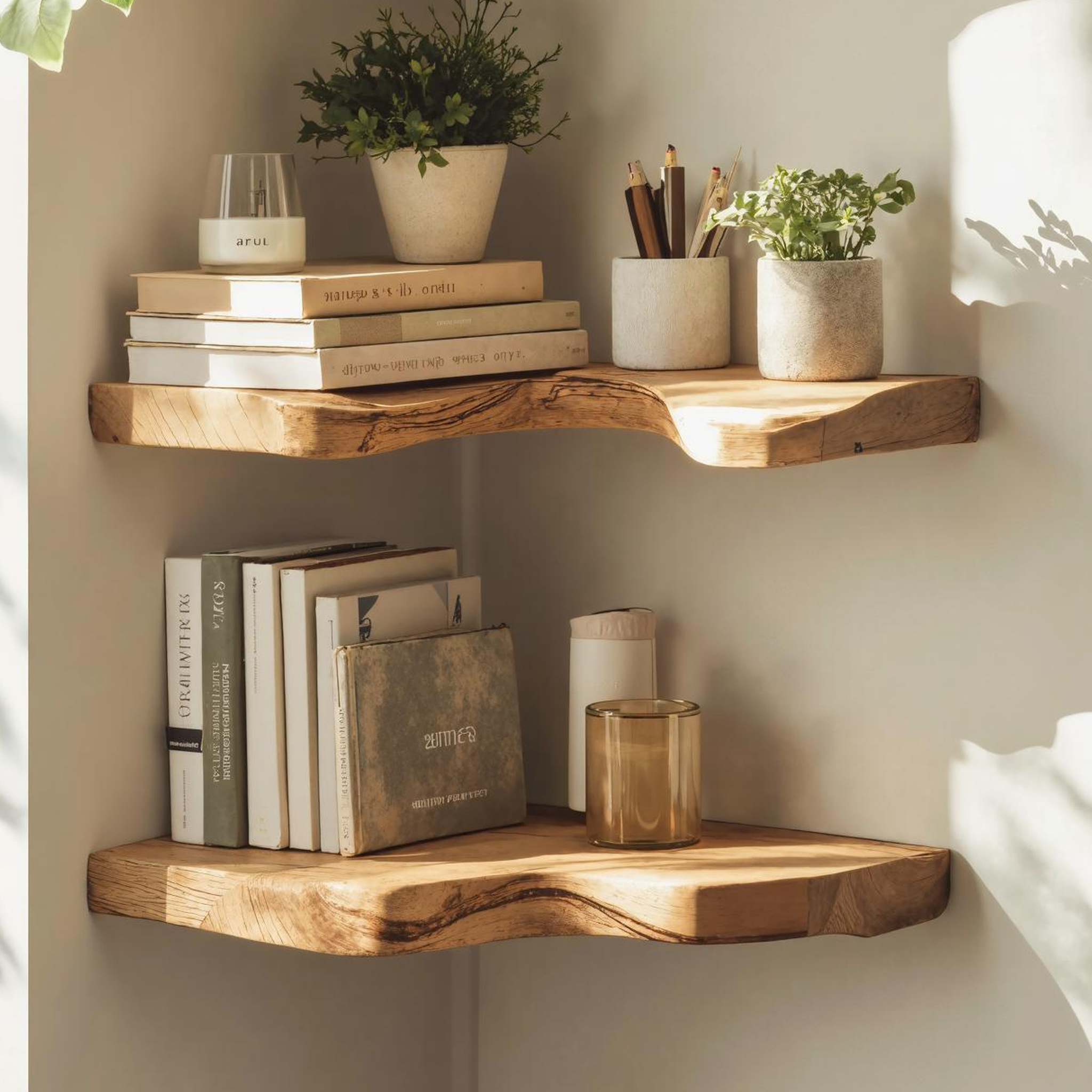 Farmhouse Live Edge Floating Corner Shelf Bedroom Decor CFSHCH006