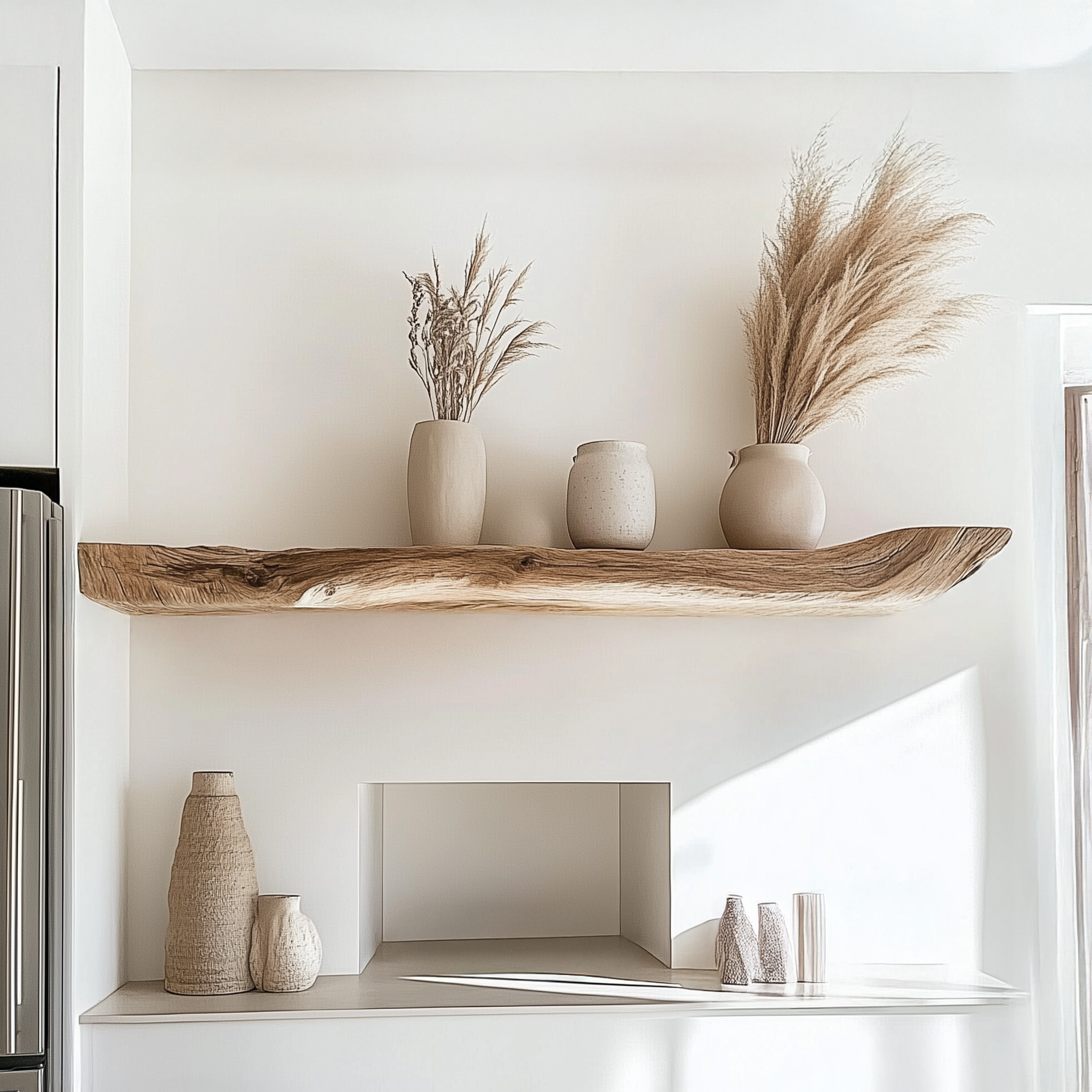 Boho Kitchen Floating Shelf Natural Edge Wooden Shelf For Wall Storage WFSHCH004