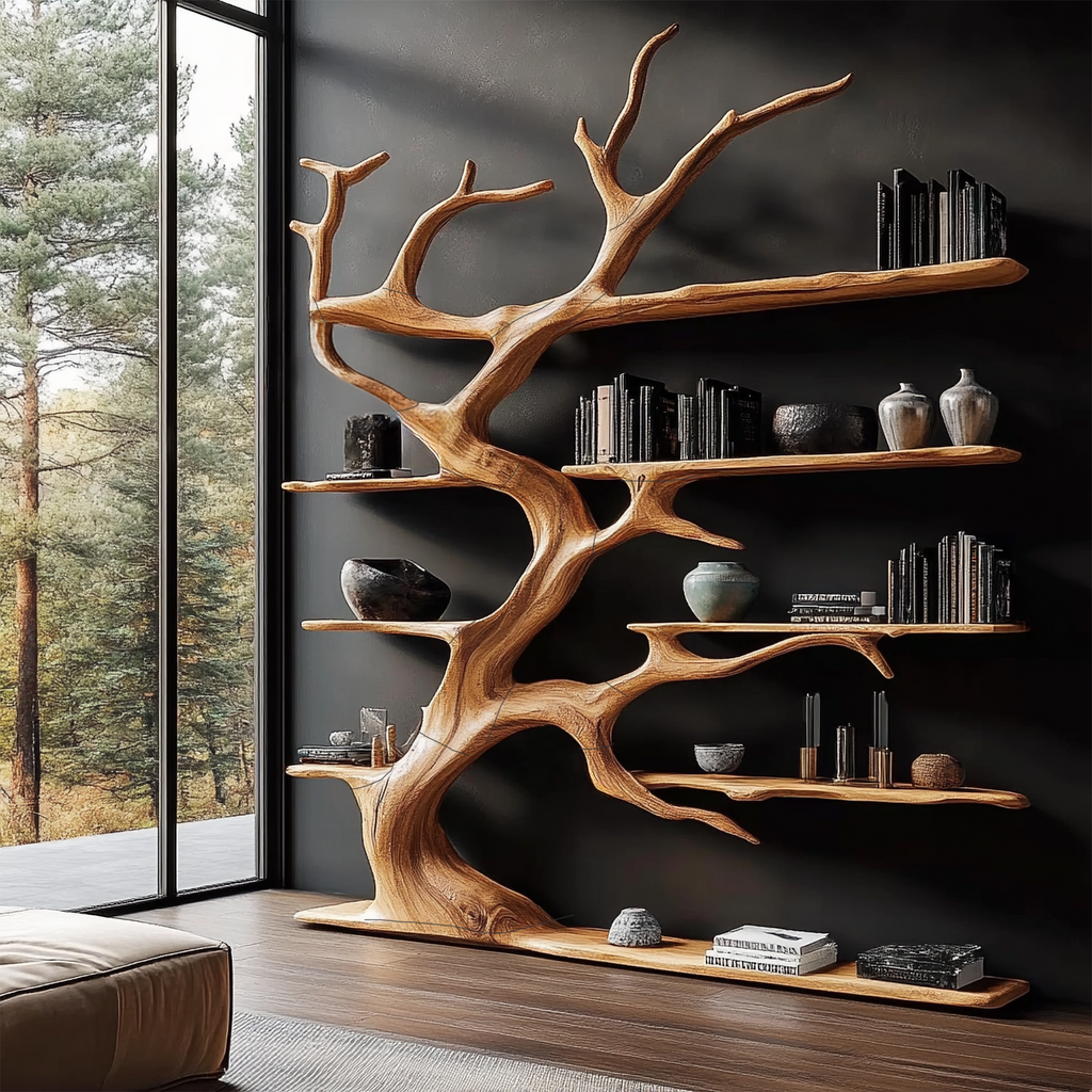 Rustic Tree Branch Bookshelf For Living Room Decor