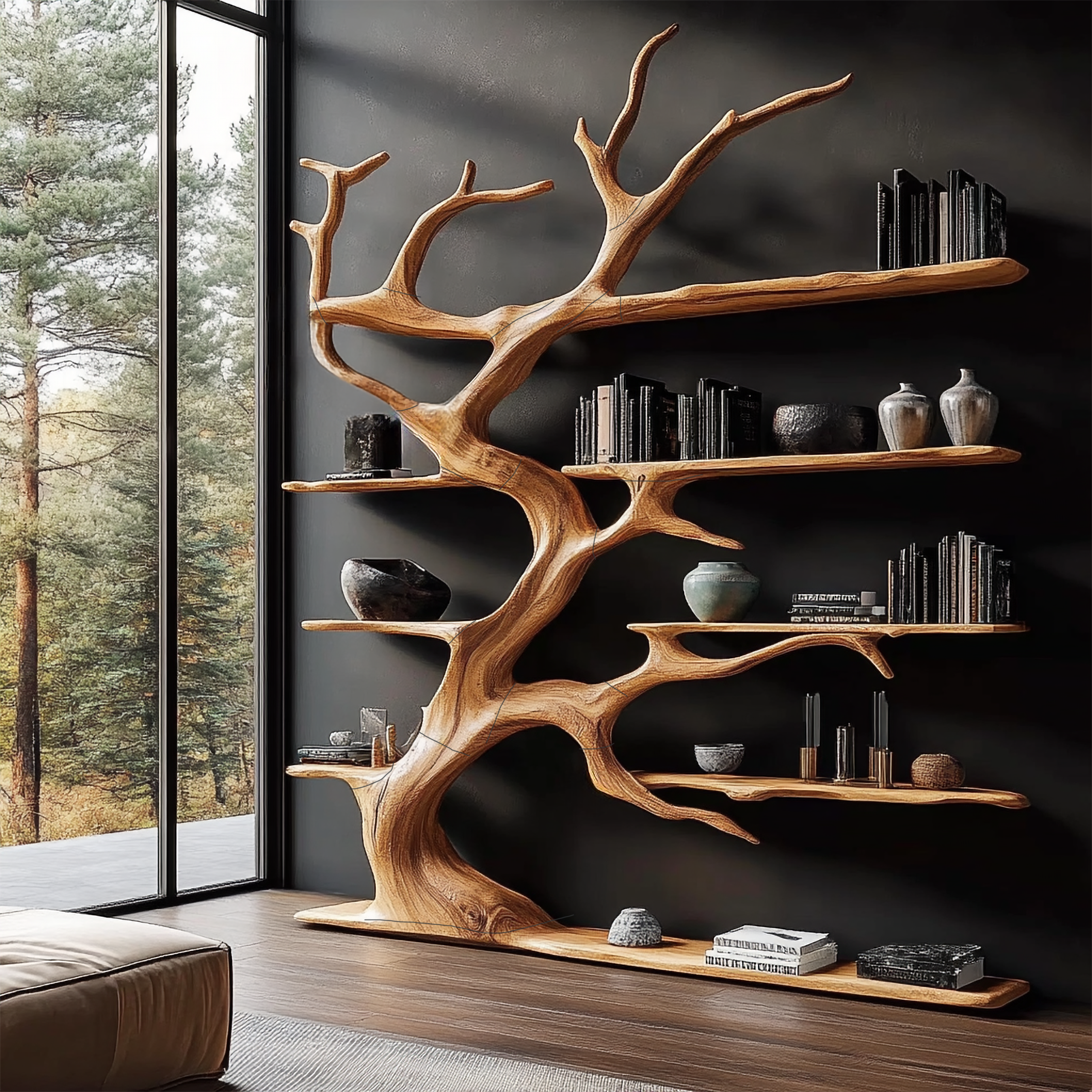 Rustic Tree Branch Bookshelf For Living Room Decor