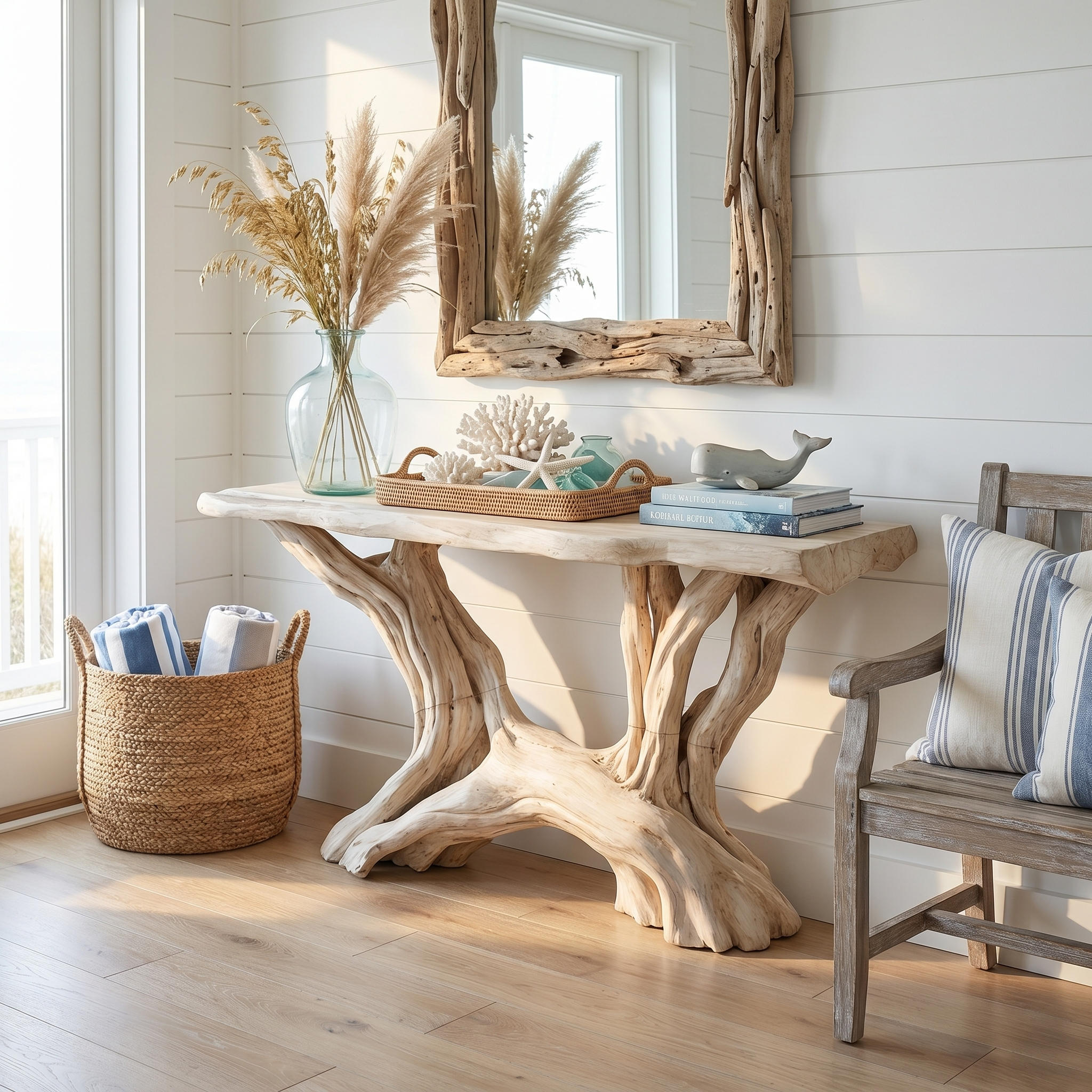 Coastal Rustic Organic Console Table Living Room And Entryway CTHCH-019