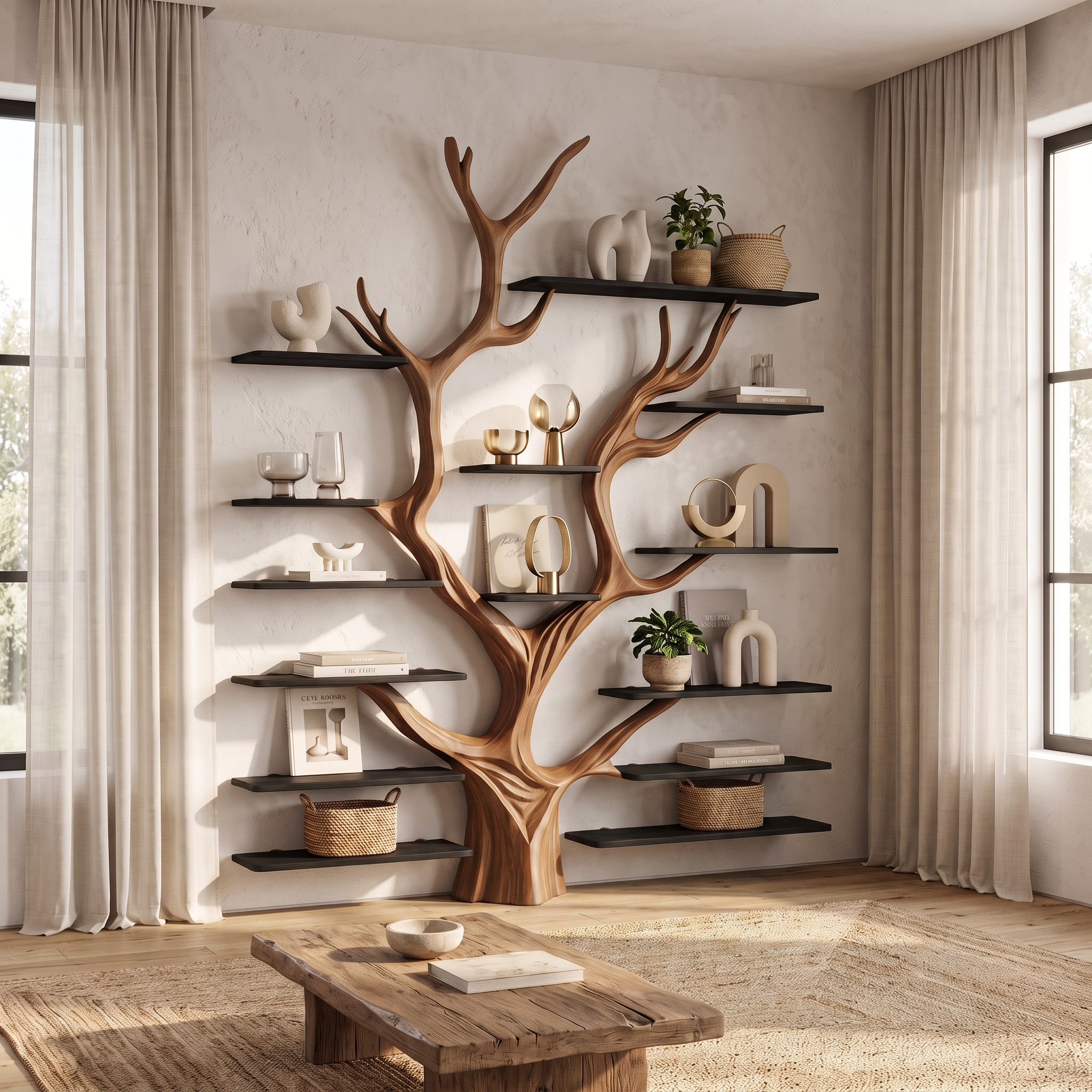Sculptural Tree Bookcase - Artisan Tree-Inspired Wall Unit