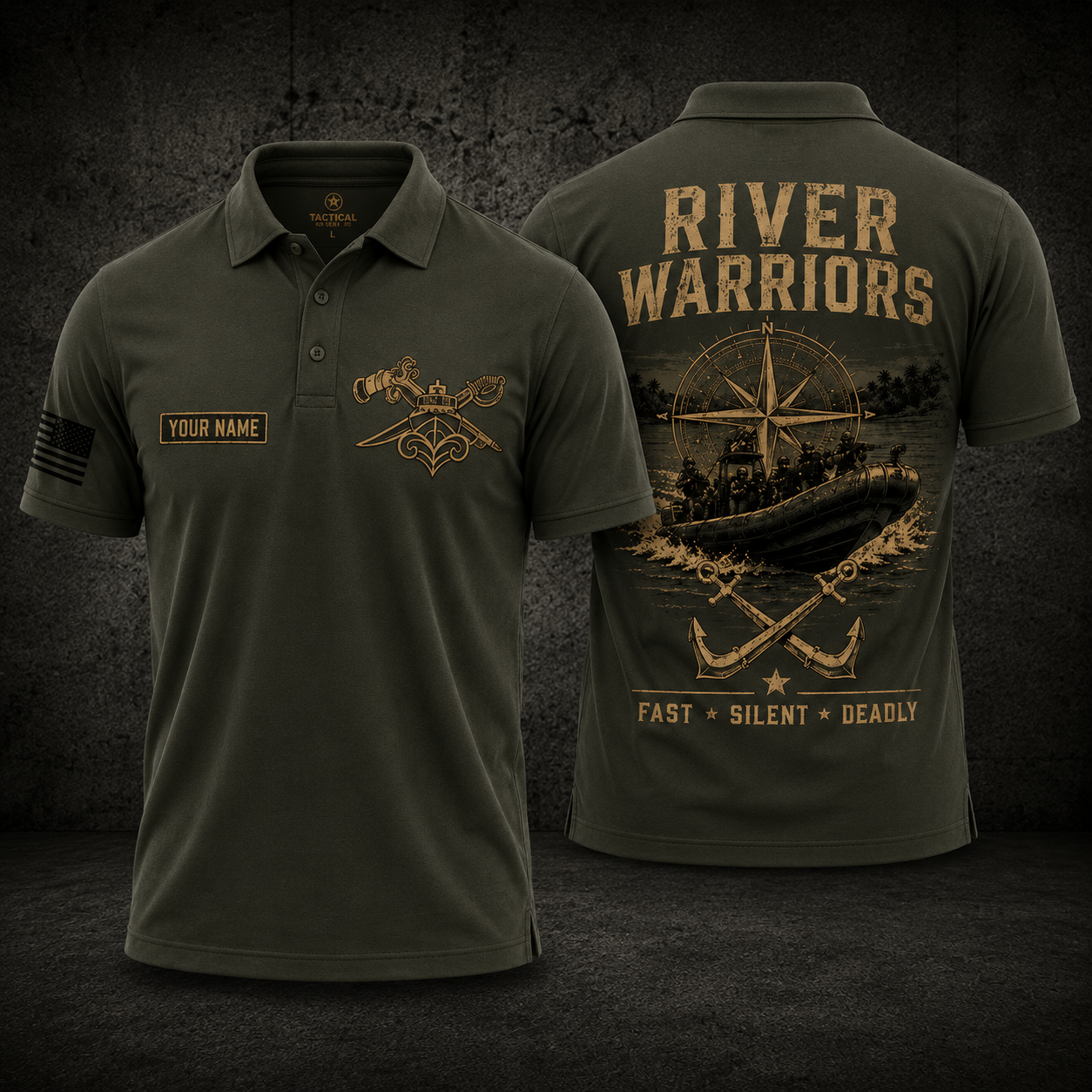 Custom Name River Warriors Fast Silent Deadly Tactical Polo Shirt