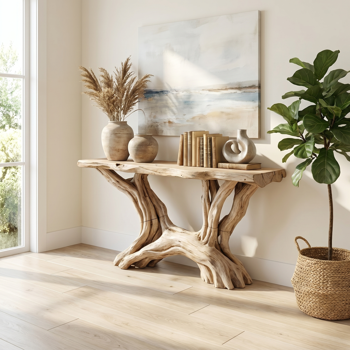 Coastal Rustic Organic Console Table Living Room And Entryway CTHCH-019