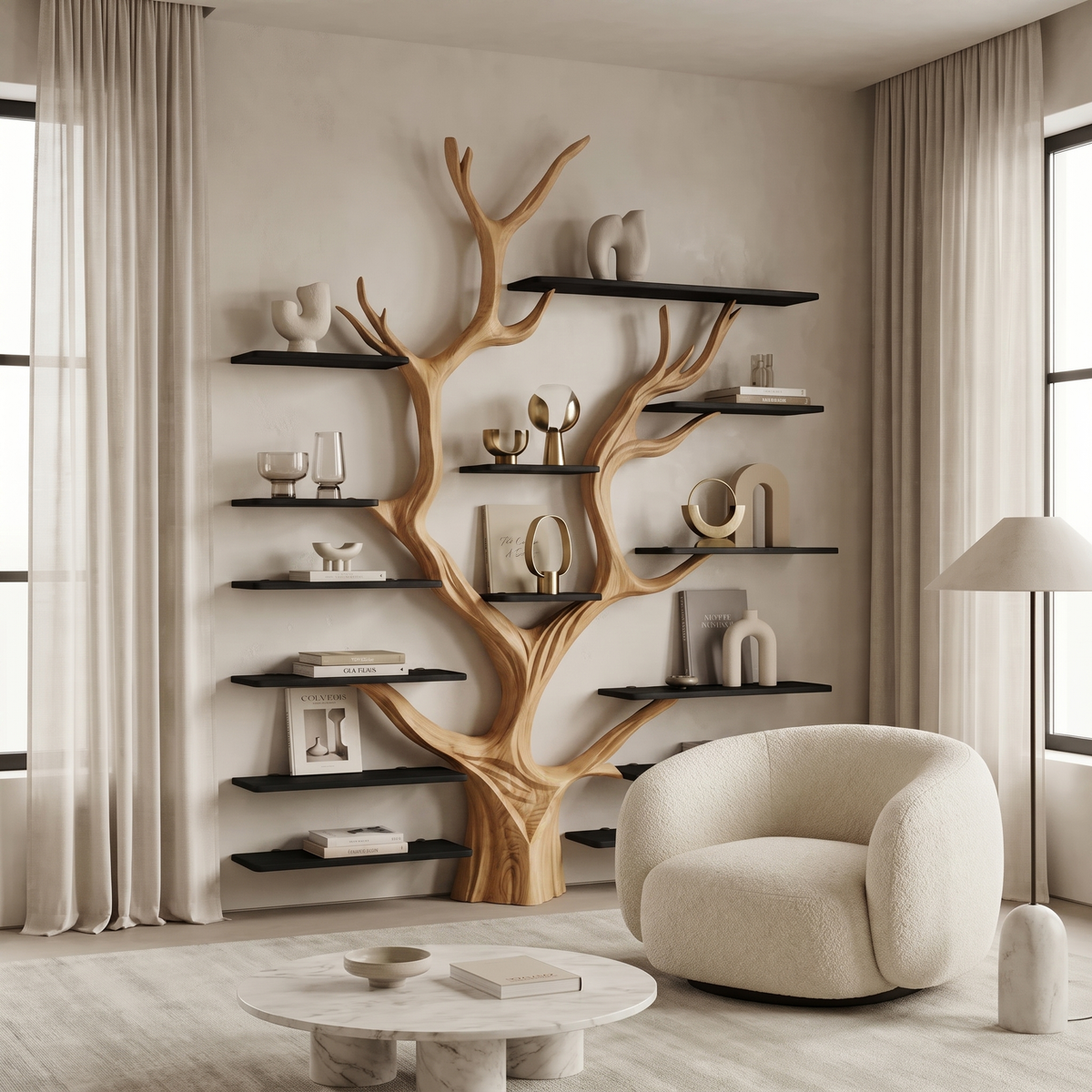 Sculptural Tree Bookcase - Artisan Tree-Inspired Wall Unit