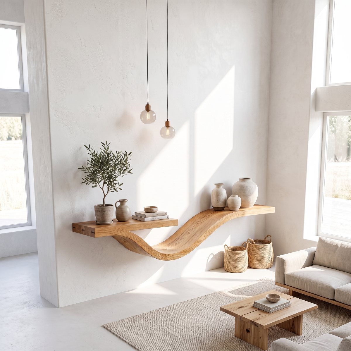 Rustic Wavy Floating Shelf Live Edge Decorative For Living Room WFSHCH001