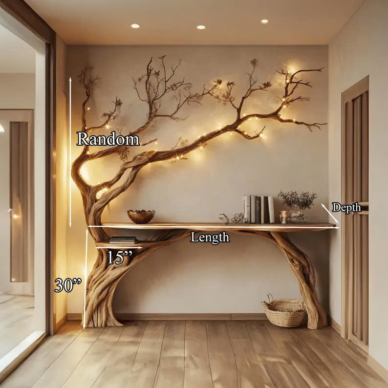 Solid Wood Tree Bookshelf and Rustic Side Table CTHCH-005