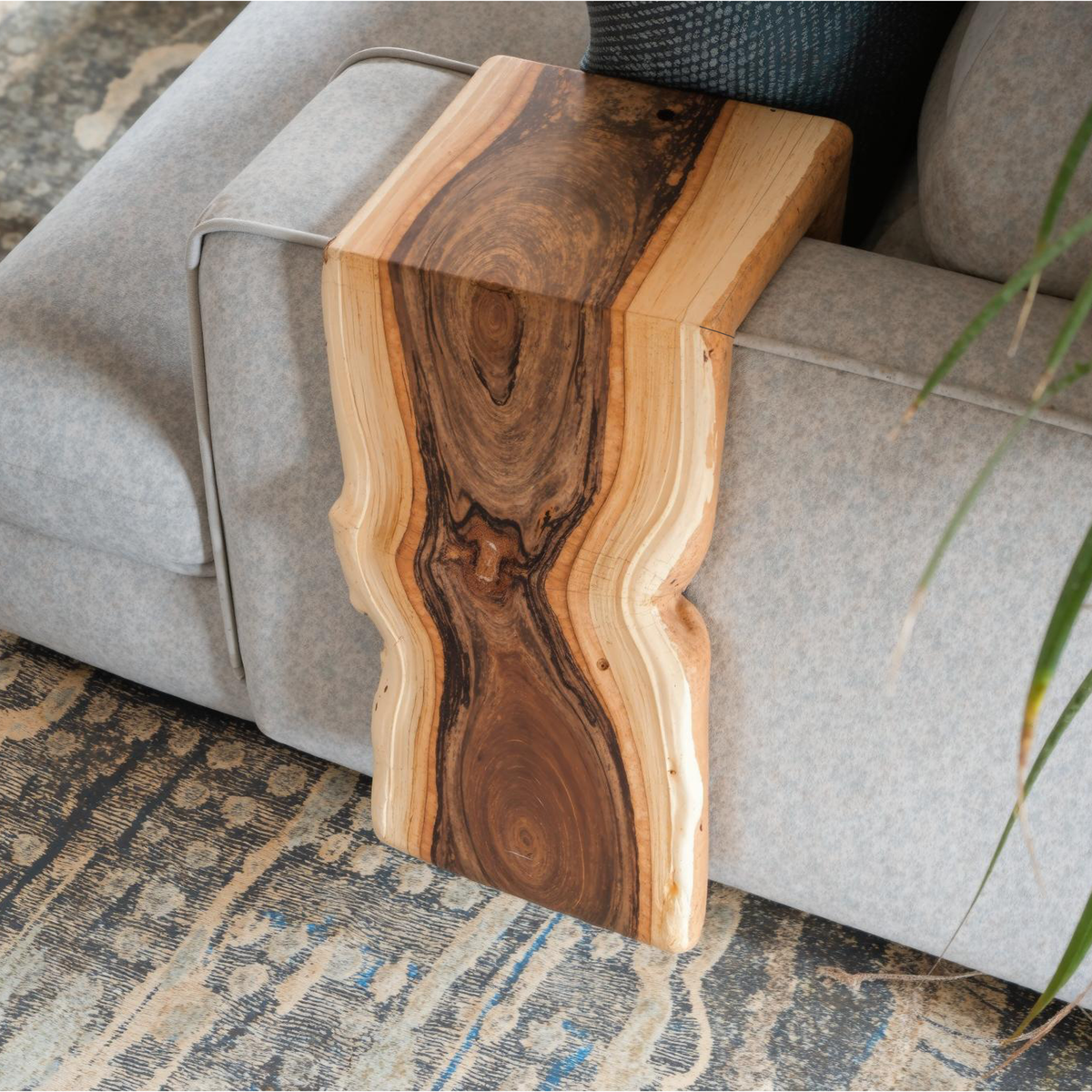 Handcrafted Sofa Armrest Table With Functional Storage Space ETHCH008