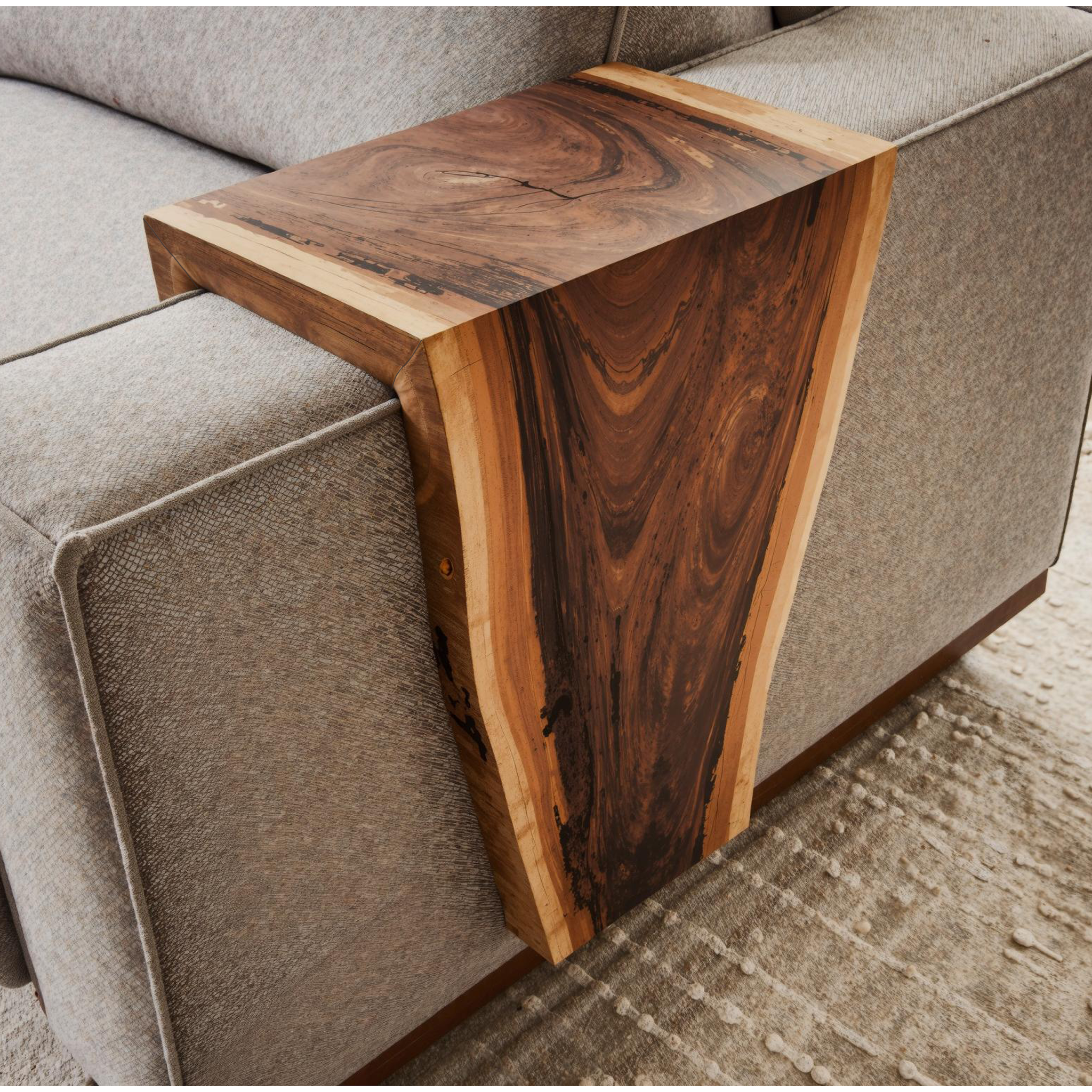 Rustic Handcrafted Armrest Table For Sofa Storage And Decor ETHCH015