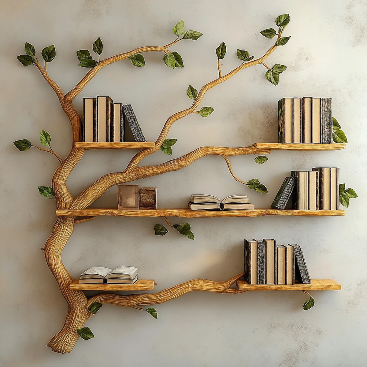 Mid Century Wood Tree Bookcase Wall Mounted Shelf