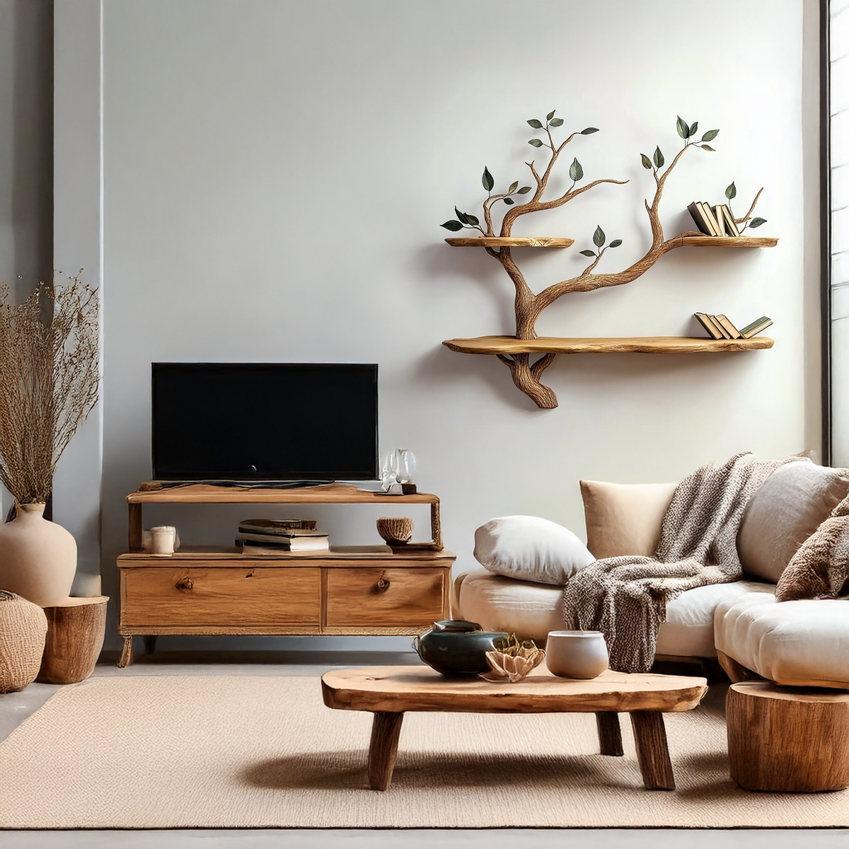 Wood Bookcase Branch Tree Shelf Decor Room