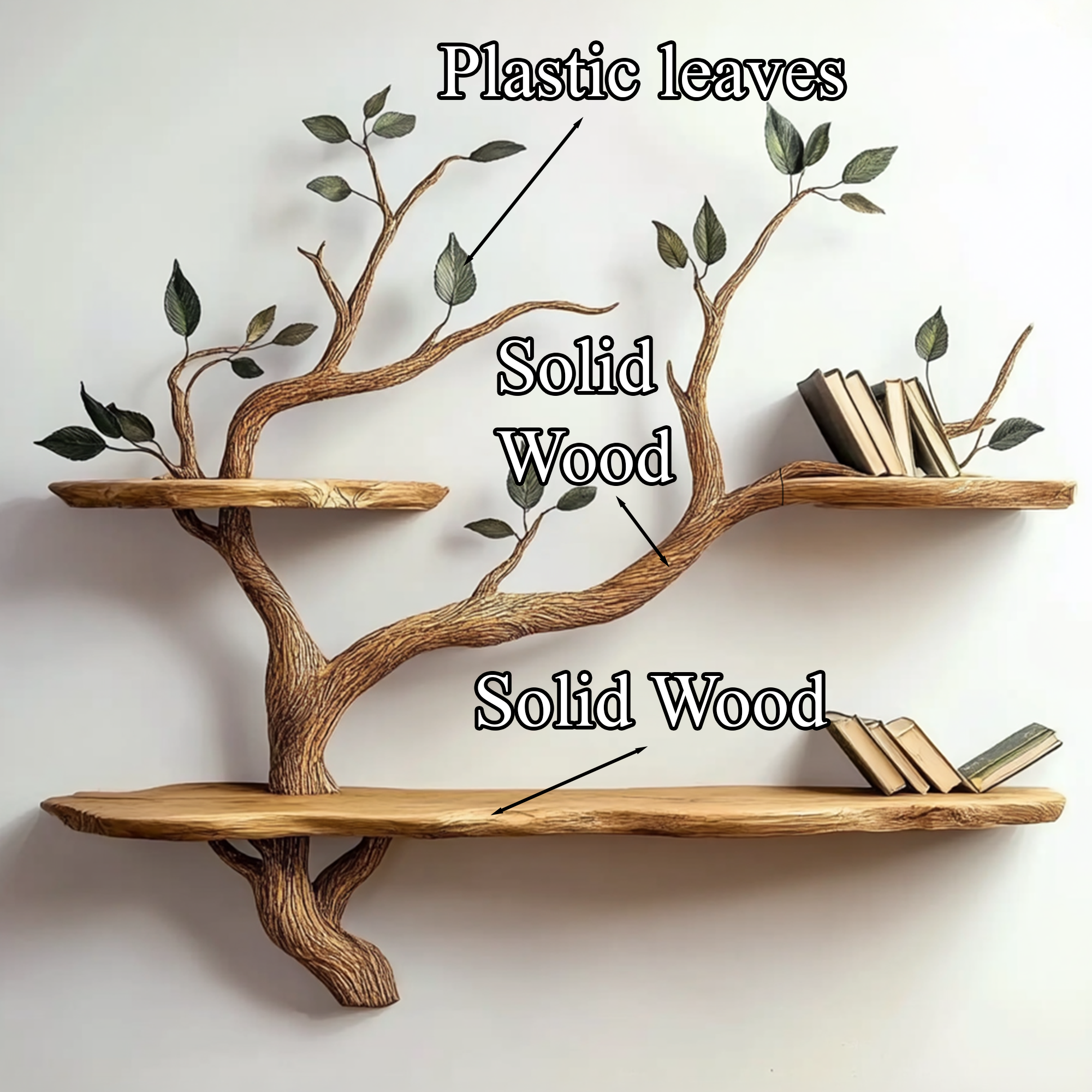 Wood Bookcase Branch Tree Shelf Decor Room