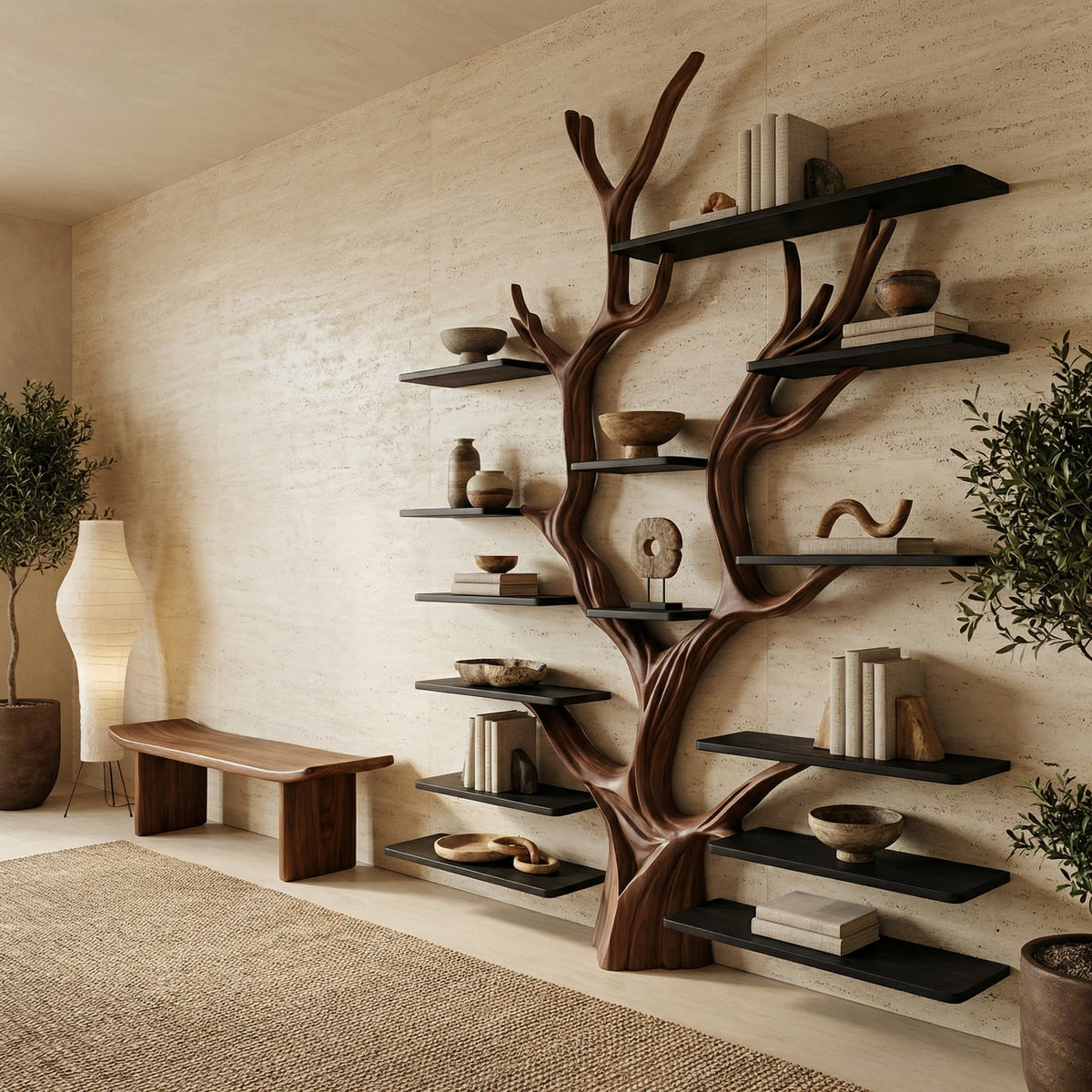Sculptural Tree Bookcase - Artisan Tree-Inspired Wall Unit