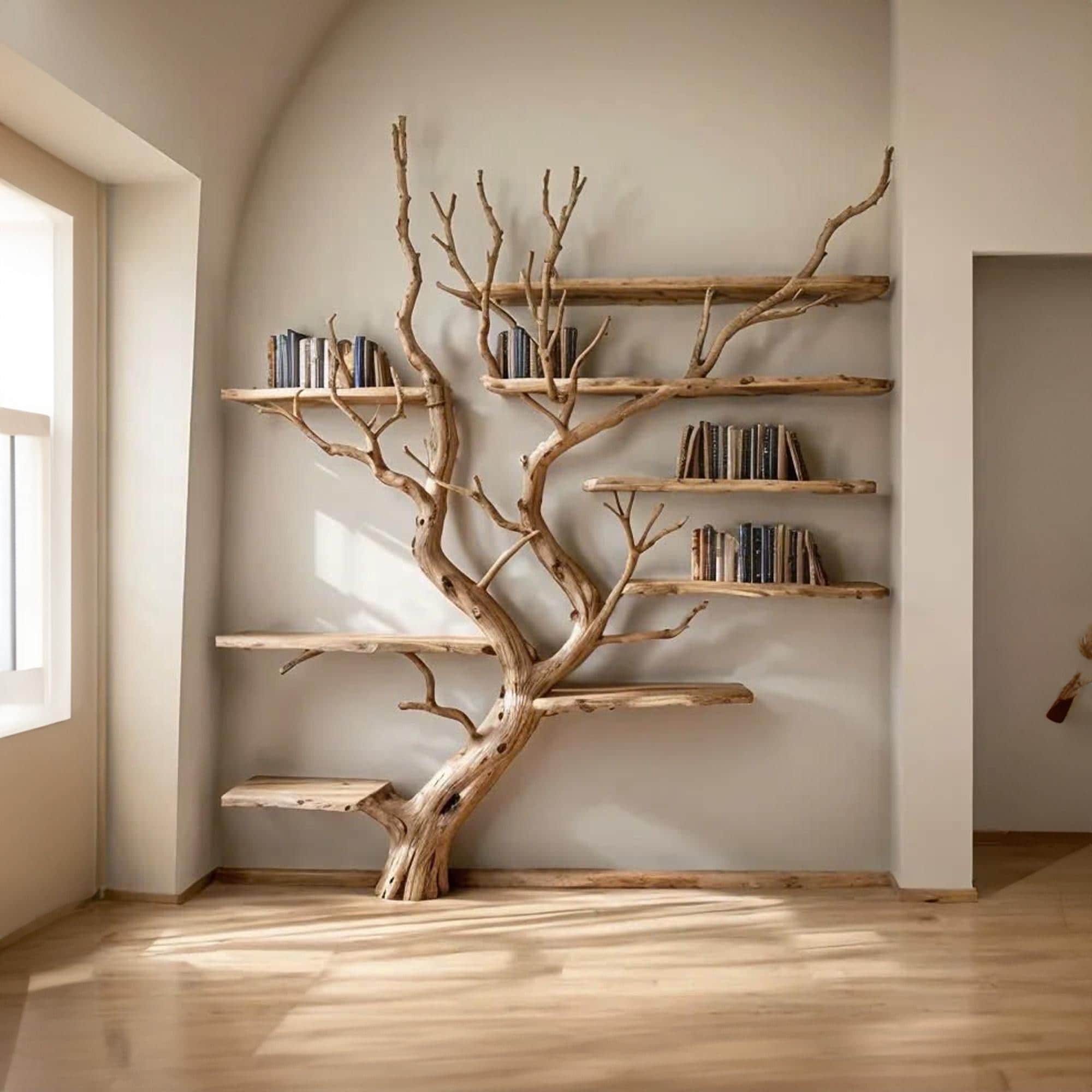 Tree Bookshelf Wall Mount Solid Wood Bookcase