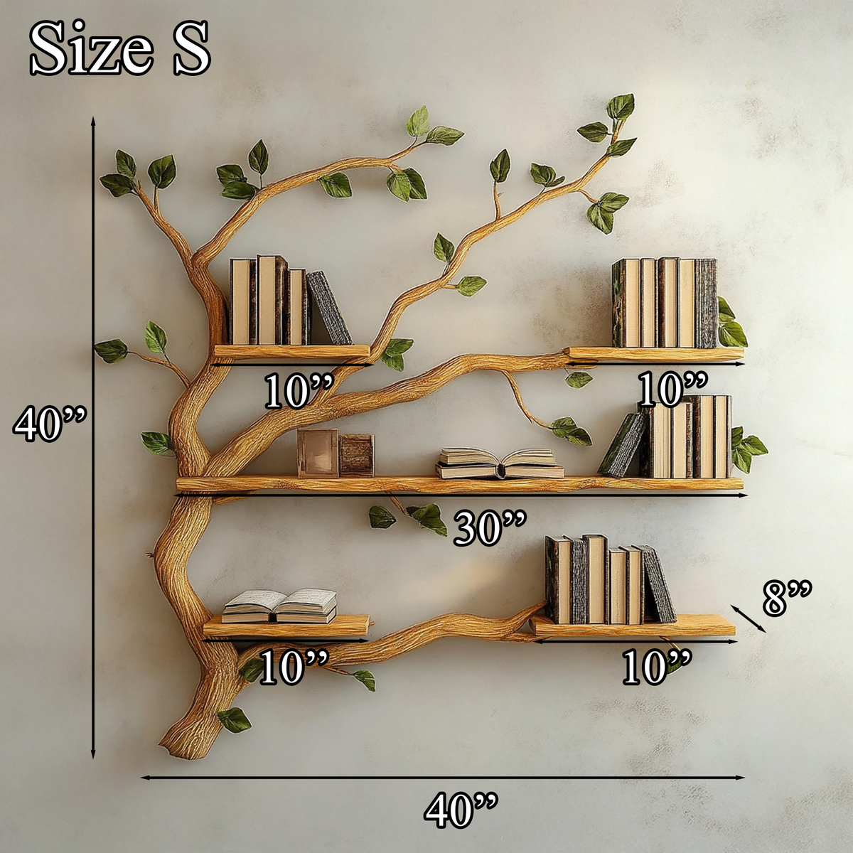 Mid Century Wood Tree Bookcase Wall Mounted Shelf