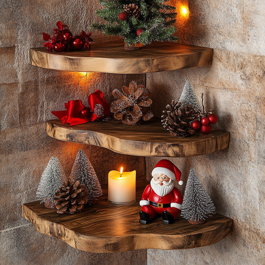 Floating Corner Shelf Xmas Walnut Floating Shelf Christmas Decor CFSHCH009