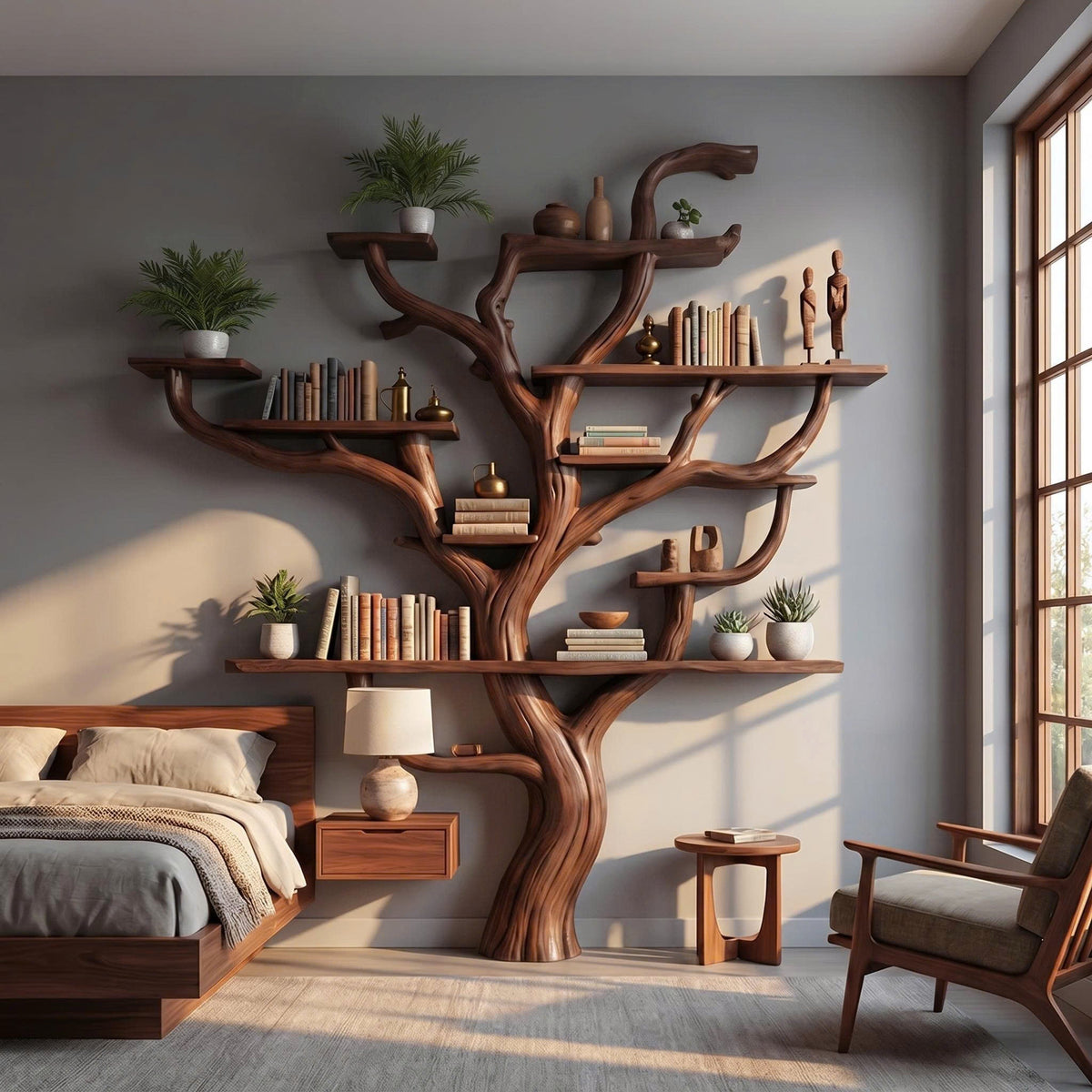 Corner Branch Shelf Wood Bookcase Wall Mounted